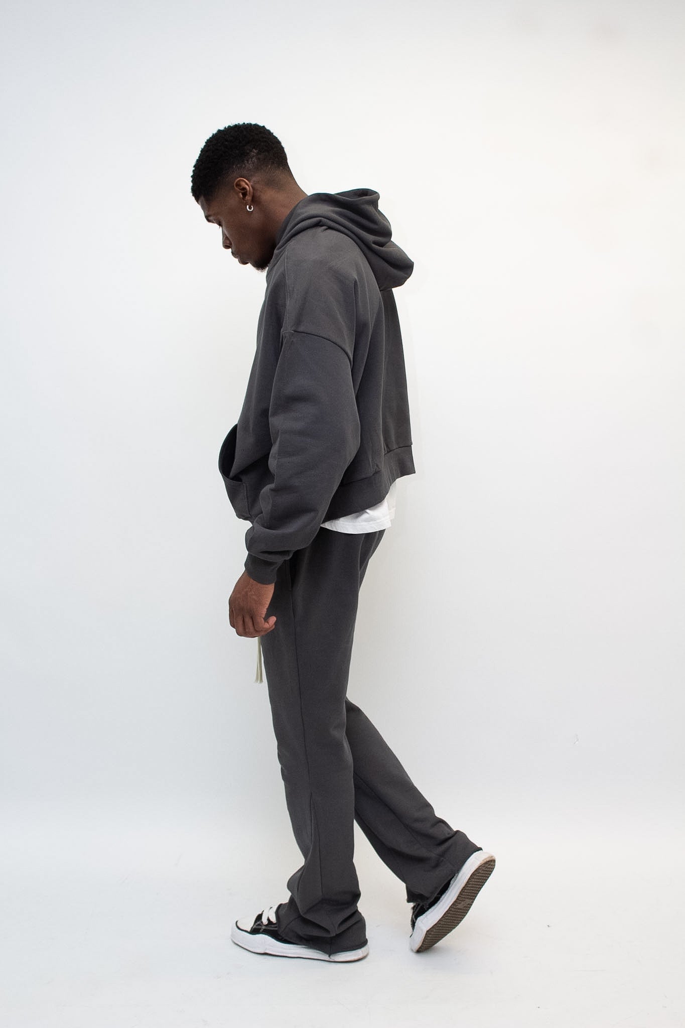 Grey Over Sized Slightly Cropped Hoodie