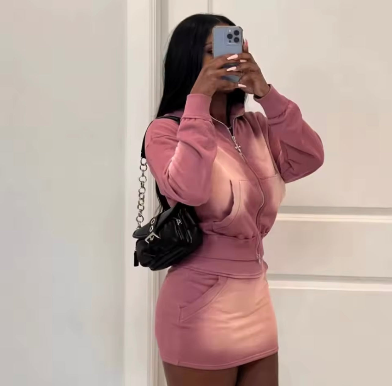 Pink Washed Effect Skirt Set