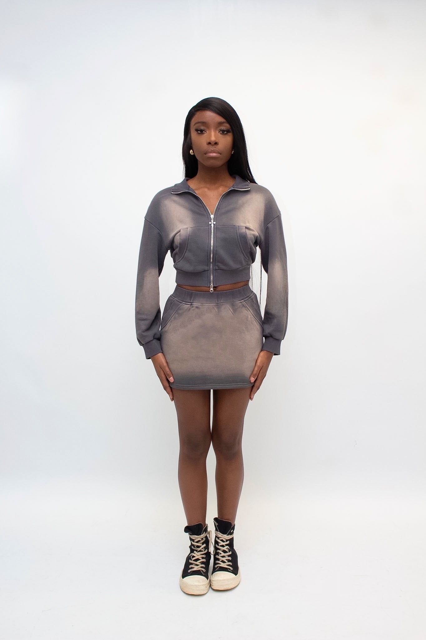 Grey Washed Effect Skirt Set