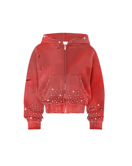 Red Washed Distressed Rhinestone Hoodie – Everyday Fit Store